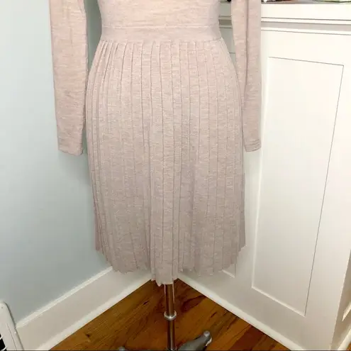 Tibi Cream Merino Wool Pleated Luxury Sweater Dress Long Sleeve Small