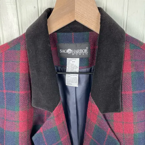 Sag Harbor Vintage 90s Tartan Plaid Wool Blazer Women's Size 18W Holiday Red