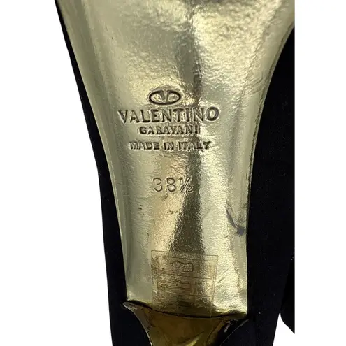 Valentino Garavani Black Satin Bow Peep-toe High Heels Size 38.5