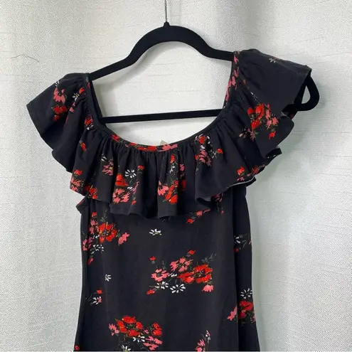 Rebecca Taylor  black floral Marguerite jersey off shoulder dress size small