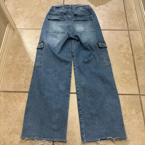 OAT New York Wide Leg High Rise Raw Hem Cargo Jeans Size 4/27