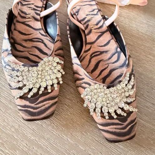 Piferi Drizella Cheetah Crystal Ballerina Slides Size 38 / 7.5 Brown