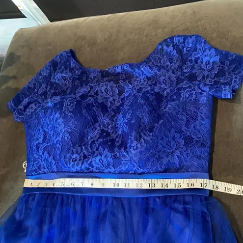 Women’s Short Sleeve Full Length Lace & Tulle Bridesmaid Party Dress Size XL NWT Blue