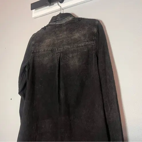 Black Denim Look Mini Dress Embellished Beaded Button Front Lace Size Medium