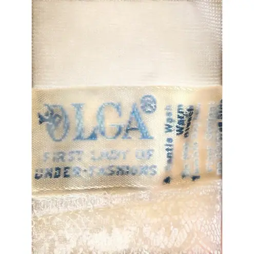 Vintage Olga Sheer White Peignoir Robe w/ Lace Trim Blue Bow Detail Size Small