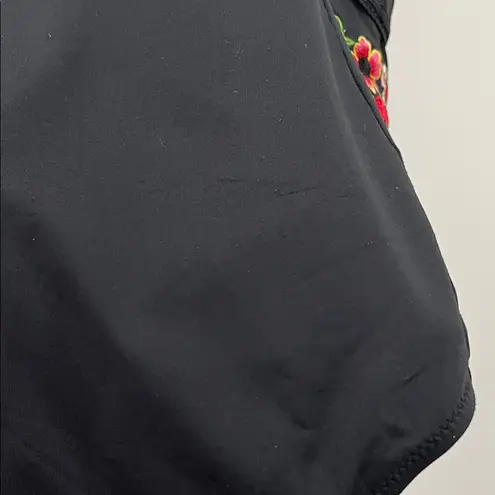 Johnny Was Haley Corset Black Floral Embroidered One Piece Swimsuit - Size Large