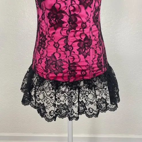 Frederick's of Hollywood   Black Pink Whimsygoth Vintage Pink Lace Corset Top