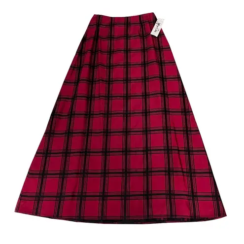 New with tags Vintage 80s Jeffrey & Dara Evening Black and Red Plaid Midi Skirt Size 6