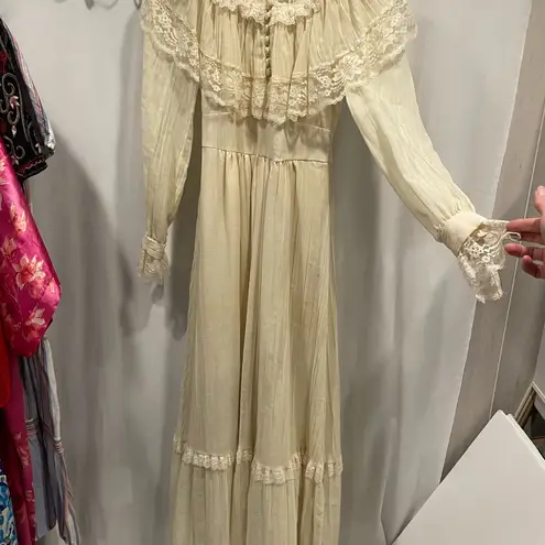 Handmade Stunning vintage 60’s-70’s boho lace prairie maxi ruffle dress delicate buttons