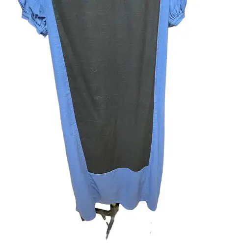 Bilo Brazil Blue Linen Crochet Puff Sleeve Long Midi Maxi Dress Size XS