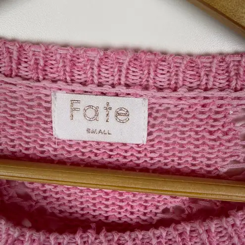 Fate Pink Marled Open Knit Short Sleeve Sweater Small Crochet Pullover Layering