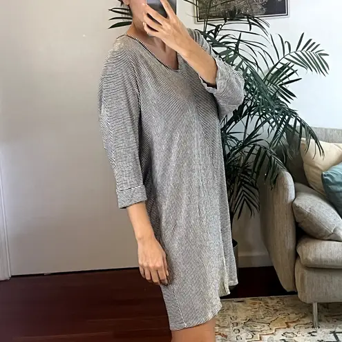 Hatch Malley Maternity Striped Linen Mini Dress One Size Black White