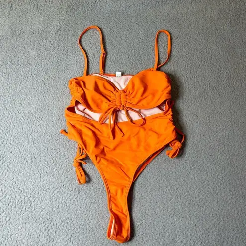 None Swimwear Womens M Orange Cut Out Spaghetti Strap One Piece Swimsuit NEW