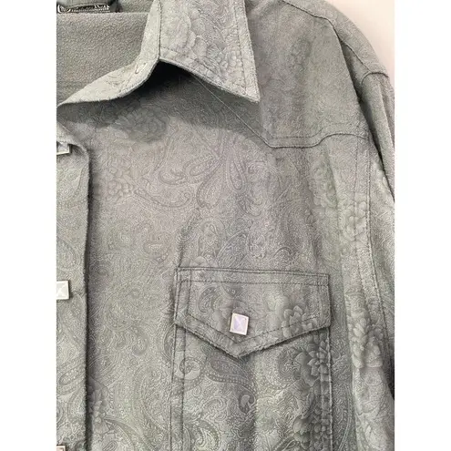 Outback Microsuede Paisley Tooled Square Pearl Snap Western Shirt Size Large Y2K Green