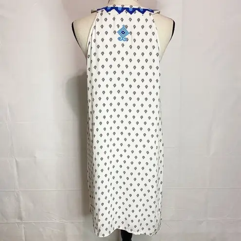 THML NWT  Sundress Embroidered White Blue Sleeveless Size Medium Lined Tassels