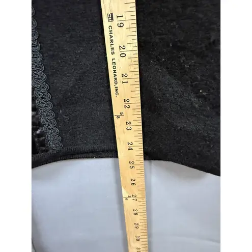 Tabi Vest Womens Large Black 100% Wool Zip Front Velvet Trim Embroidered Collar