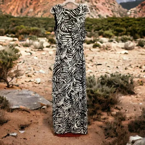 INC wide leg Jumpsuit Size 6 Brown white Satin tropical animal print NWT