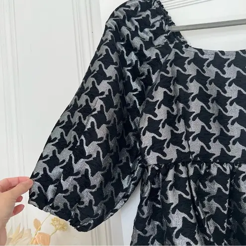 Moon River Square Neck Puffed Sleeve Houndstooth Jaquard Mini Dress Size Small