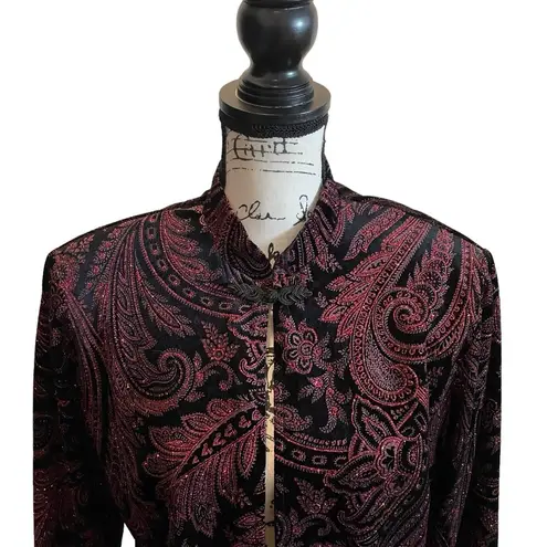 Sheri Martin Velvet Floral Jacket Black red Size 12 Vintage Bling Floral