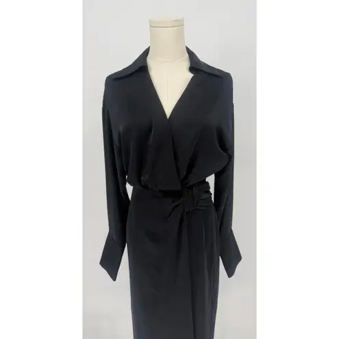 Ramy Brook NWT Aurora Draped Satin Shirtdress in Black Sz 0 $545