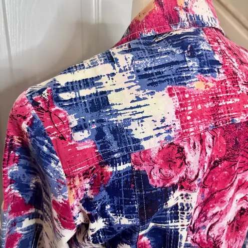 Chico’s Button Up Lightweight Utility Jacket Women’s Sz 0 Small Patriotic Vintag Blue