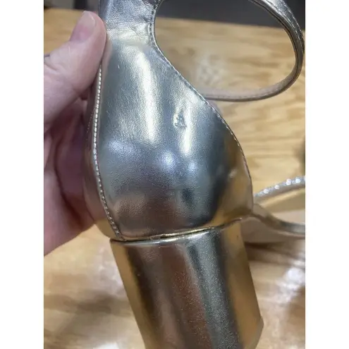 Badgley Mischka Jewel Omari II Sandals Women's 10 Silver Buckle Block Preppy B50