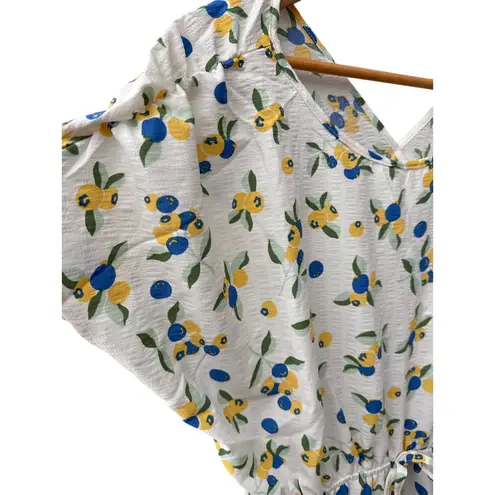 Umgee  Blueberry & Lemon Print Ruffled Hem Tie Waist Mini Dress Size‎ Large