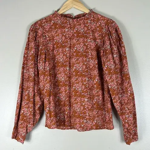 Universal Threads Universal Thread Blouse Women S Rust Floral Boho Cottagecore Puff Sleeve Prairie