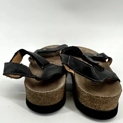 Taos Luvie Sandals Ankle Straps Leather Cork Adjustable Hook Loop Black 7