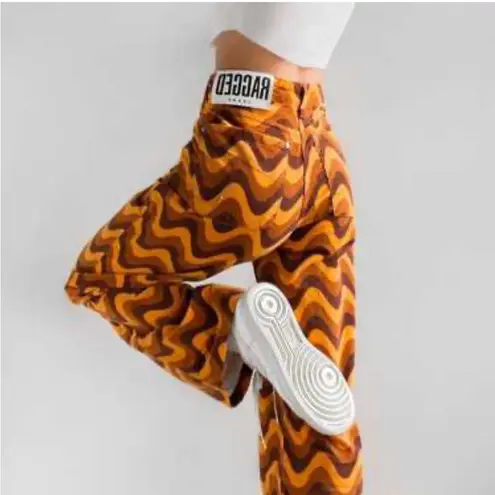 The Ragged Priest Velvet Wave Patterned Orange and Brown Flare Groovy Pants
