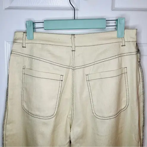 PRETTY GARBAGE Reversed Detail Cotton Pants Wide Leg Stone Cream M NWT Tan Size M