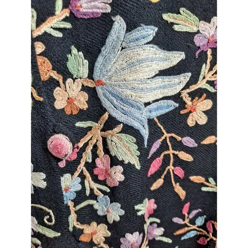 Elegant Floral Embroidered Blazer Jacket Black Multi