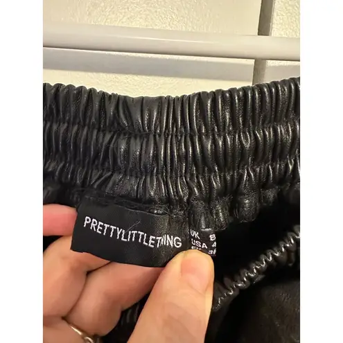 Black Faux Leather Cargo Jogger Pants With Side Pockets & Elastic Waist 4