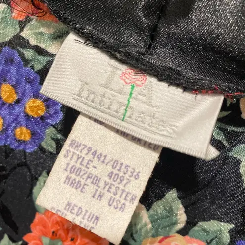 VTG 80s 90s L.A. Intimates Black & Multicolor Satin Floral Kimono Robe