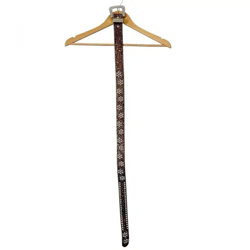 Rodeo Queen Brown Glitter Rhinestone Studded Belt Silver Buckle Y2K Style