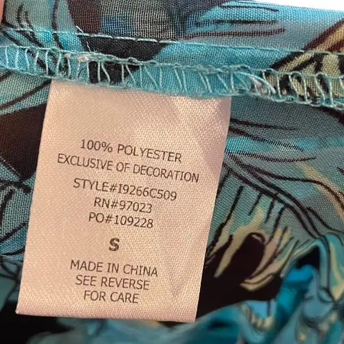 Miken Swim Blue Boho Hippie Tropical Feather Sheer Kaftan Swim Dress Coverup