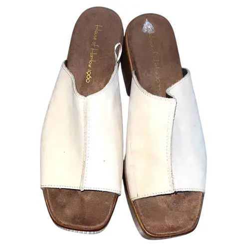 House of Harlow 1960 Griffin Ivory Leather Platform Block Heel Sandals Brown Size 8.5