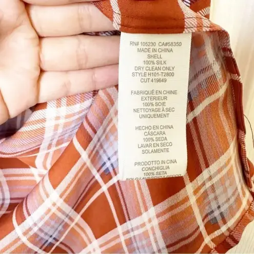 Joie  Nelia Terracotta Rose Plaid‎ 100% Silk Blouse Size XS