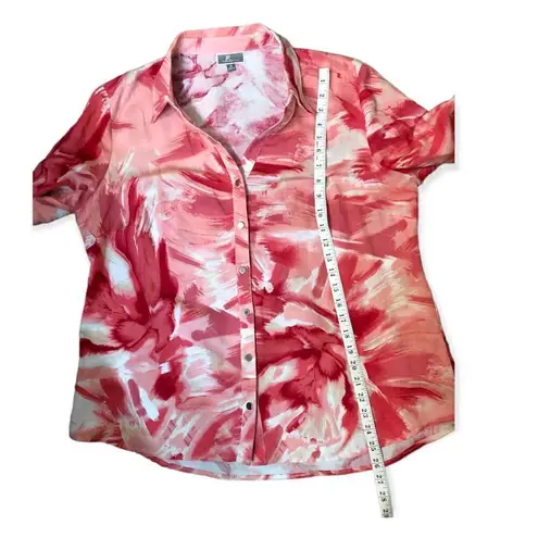 JM Collection Apple Sumi Ink Brush JM.Collection button down blouse silver sleek button front