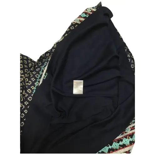 THML Faye Boho A Line Embroidered Halter V Neck Geometric Dress Navy L