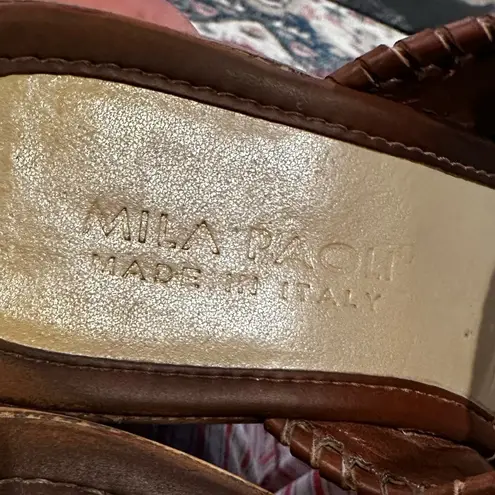 MILA PAOLI LEATHER WEDGE PLATFORM WHIPSTITCH NAVAJO TAN SANDAL SHOES 7.5