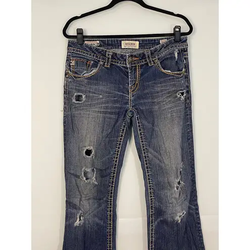 Mek Denim LAS TUNAS Boot Cut Jeans Women's Size 29x32 Distressed Medium Wash