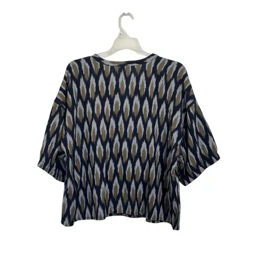 Garnet Hill Uma Ikat Button Front Top Size Large Geometric Lagenlook Boxy FIt