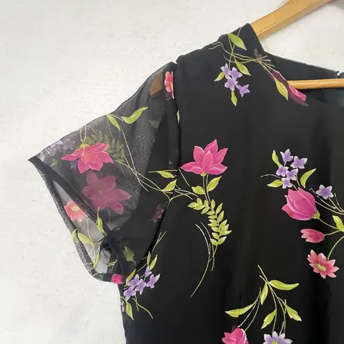 Baby Doll Maxi Dress 12 Kathie Lee Floral A Line CottageCore Y2k Romantic Retro Black