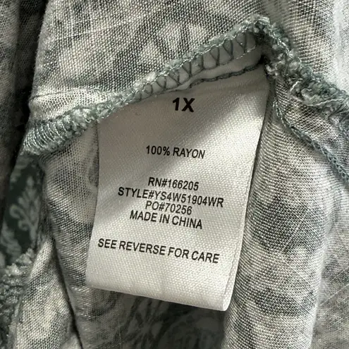 Lucky Brand  Short Sleeve Midi Shirt Dress Sz 1X Pockets Rayon Green Garden Party