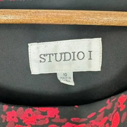 Vintage 90s Studio 1 Red Black Floral Ruffle Trim Midi Dress Grunge Indie Goth Size 10