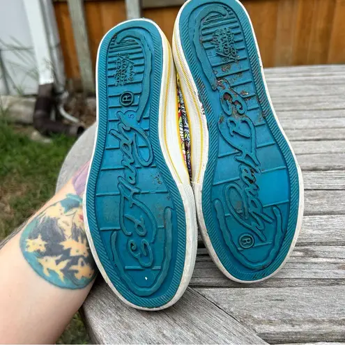 Ed Hardy  slip on sneakers size 5 blue white, Ash tattoo skull Y2K