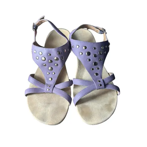 Vionic Sandals Purple Ankle Strap Wedge Heel Shoes Size 8 Leather Bling #S2-1