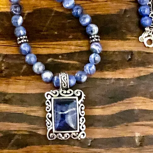 Sodalite Beaded Choker Necklace Lapis Lazuli Sterling Silver Pendant Extension Blue