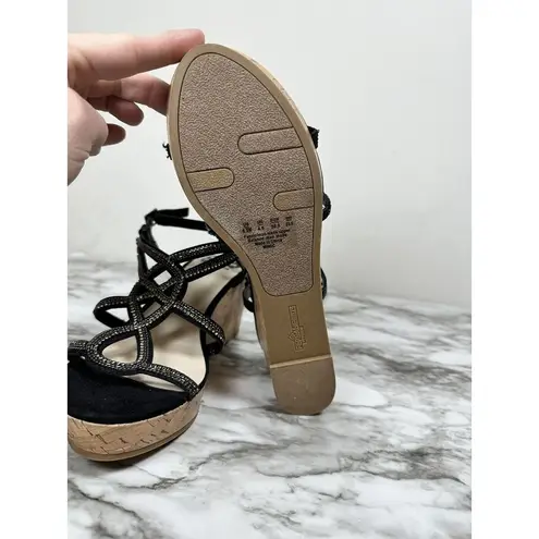 Fergalicious Mimic Women's Wedge Sandals Size 6.5 Black Rhinestone NEW